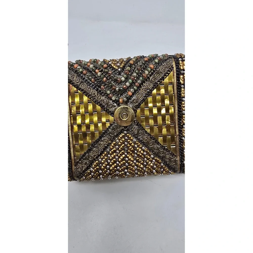Vintage Mary Frances hard case handbag clutch metallic beaded accents